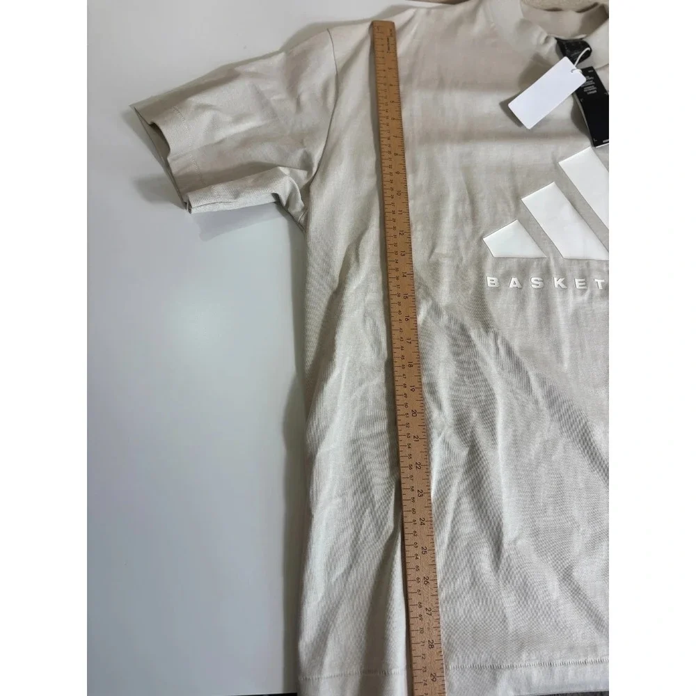 NWT Adidas Basketball Aluminium Shirt Mens XL Beige Short Sleeve Spellout Cotton